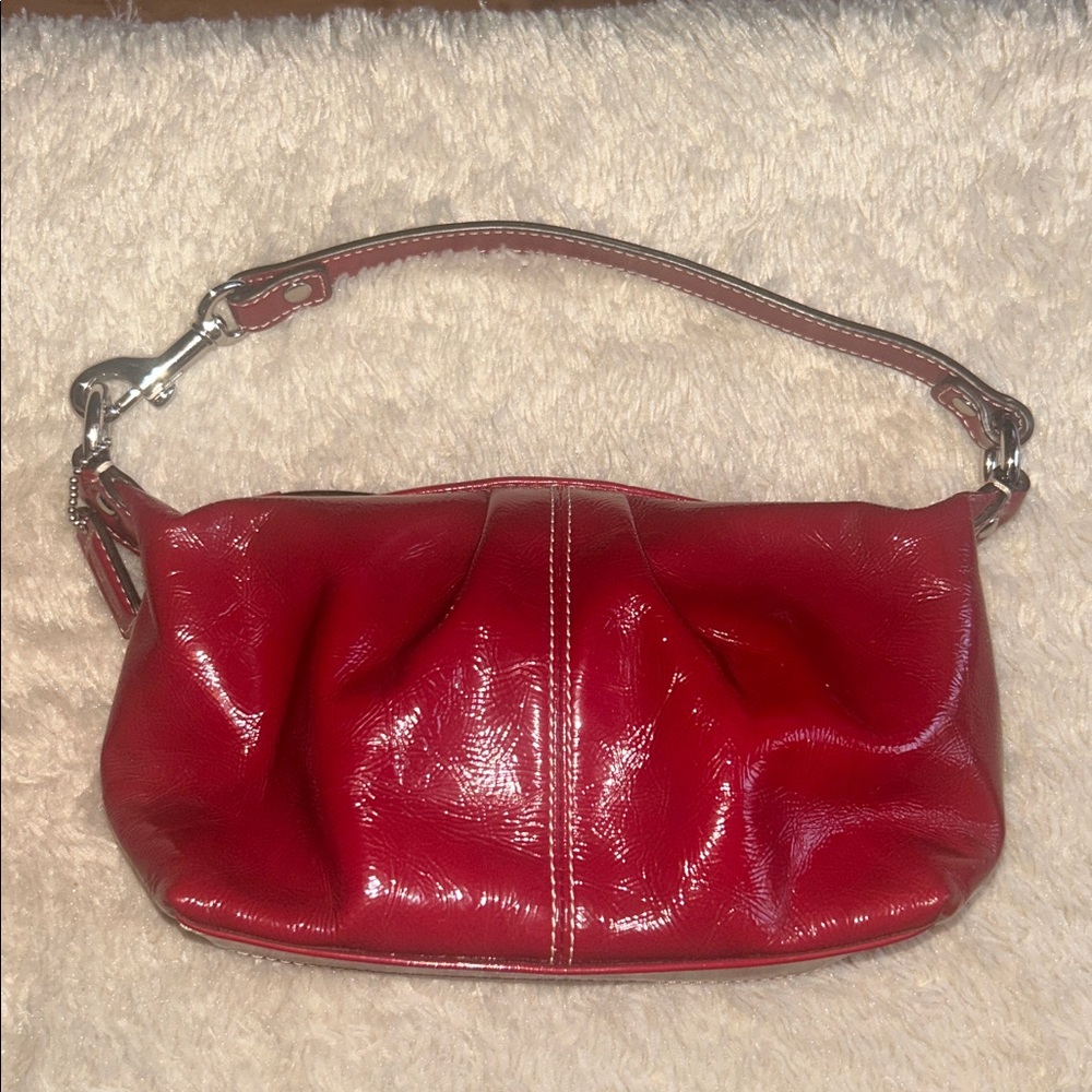 Authentic Coach Red Patent Leather Mini Pochette